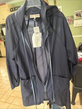 Free People Dark Navy Hooded Zip-Front Anorak